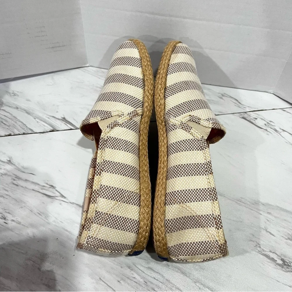 Keds Size 8  Espadrille Slip On Canvas Flats Slides Loafers Striped Tan Cream